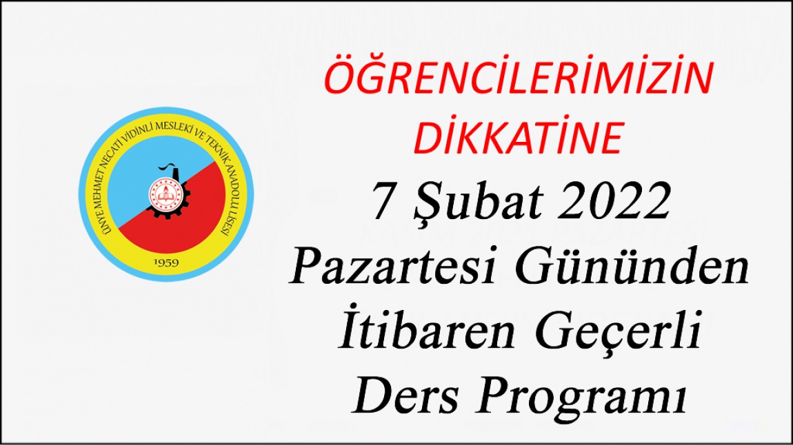 Yeni Ders Programı - Mehmet Necati Vidinli Mesleki ve Teknik Anadolu Lisesi